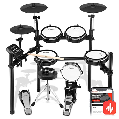 Electric Drum Set, Donner DED-200 Mesh Head Electronic Drum Kit with 225 Sounds , Electric Drum for Beginner with Drum Throne, Sticks Headphone Include, More Stable Iron Metal Support