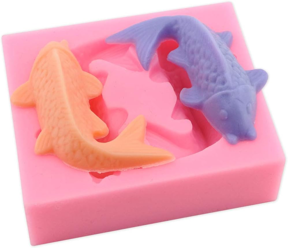 Chokxus Fish Mold Silicone Koi Fish Goldfish Mold for Fondant, Cake Decorating, Sculpting Modeling (Small, 2-cavity)