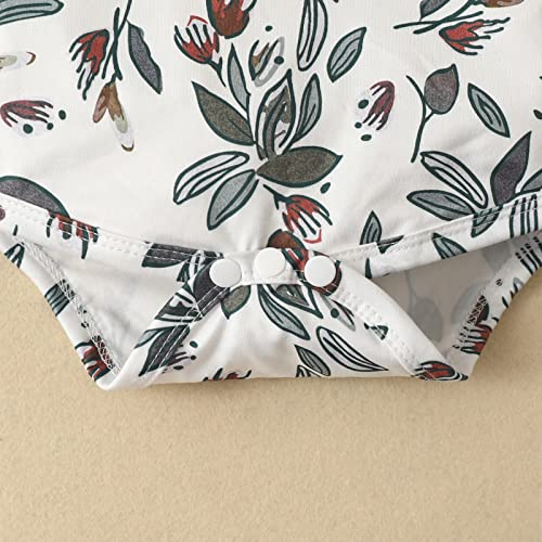 Newborn Baby Girls Clothes Ruffle Romper Long Sleeve Onesies Floral Suspender Infant Skirt Set Overall Dress Fall Outfit (Green Leaves, 12-18 Months) #TOP4