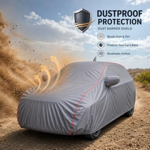 Image of Car Cover for Baleno, Darkgrey, Waterproof, Dustproof, UV Ray Protection, with Mirror and Antenna Pocket, Elastic Hem and Buckle Belt