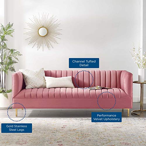 Modway Shift Channel Tufted Performance Velvet Sofa, Dusty Rose #TOP7