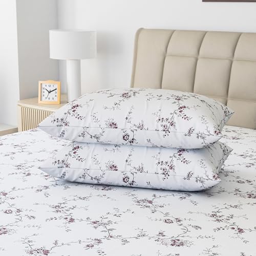 Image of LINENWALAS 100% Cotton Percale Large Standard Size Pillow Case Set of 2, Crisp and Cooling 200 TC, Premium Cotton Printed Bed Pillow Covers (20x30 inch, Vineyard)