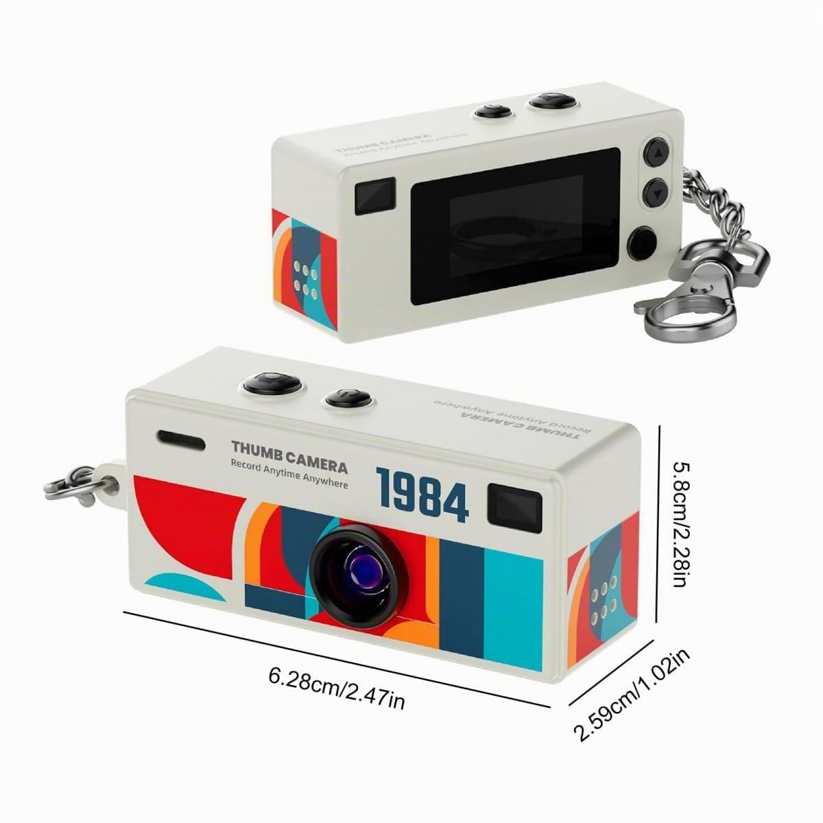 Mini Camera Keychain, Retro Portable Thumb Camera, Mini Digital Camera, 1080P 130° Wide Angle Pocket Video Camcorder, for Travel Vlog Recording (White)