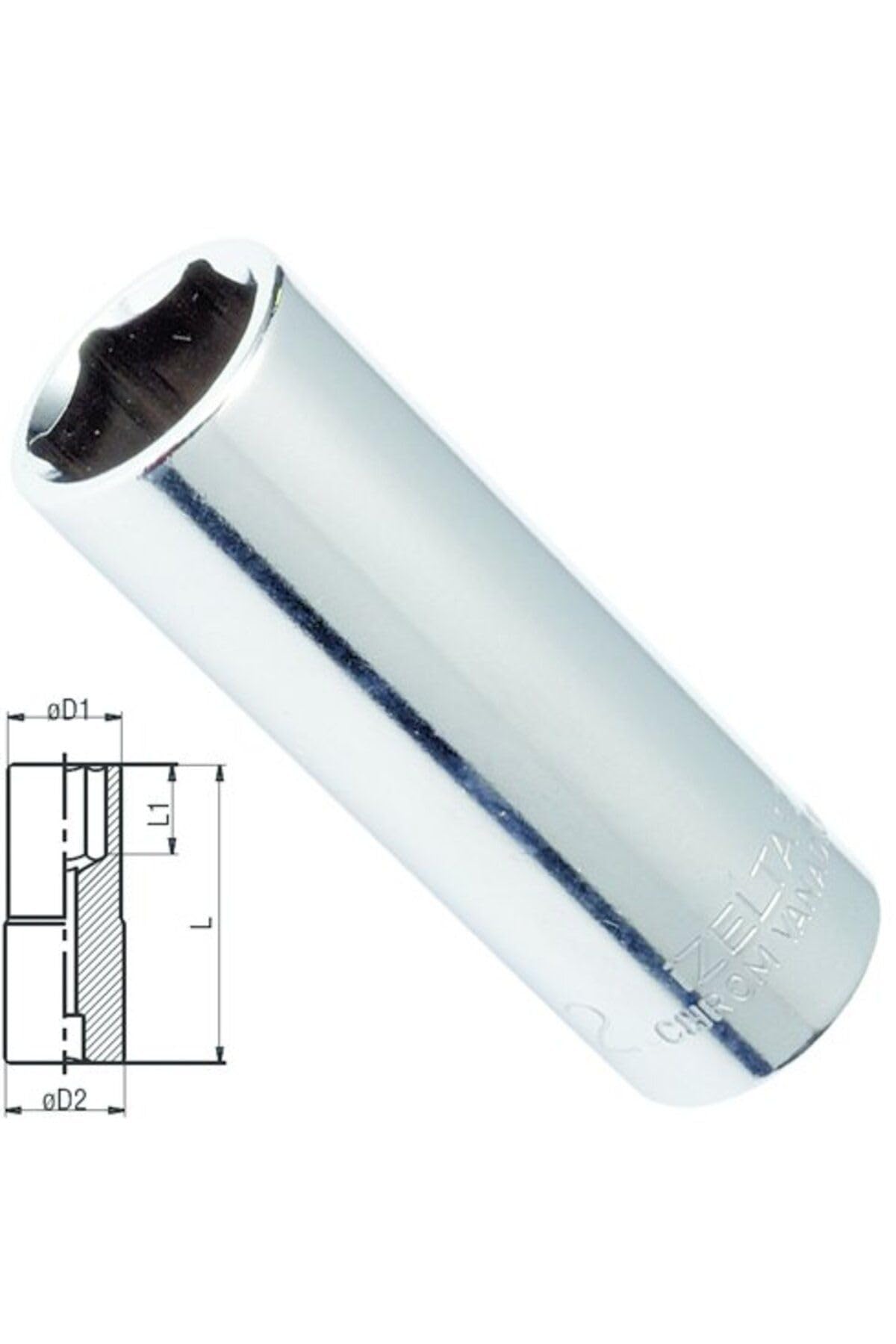 Izeltaş 1107064013 1/4" Altı Köşe Derin Lokma Anahtar, Krom, 13 Mm