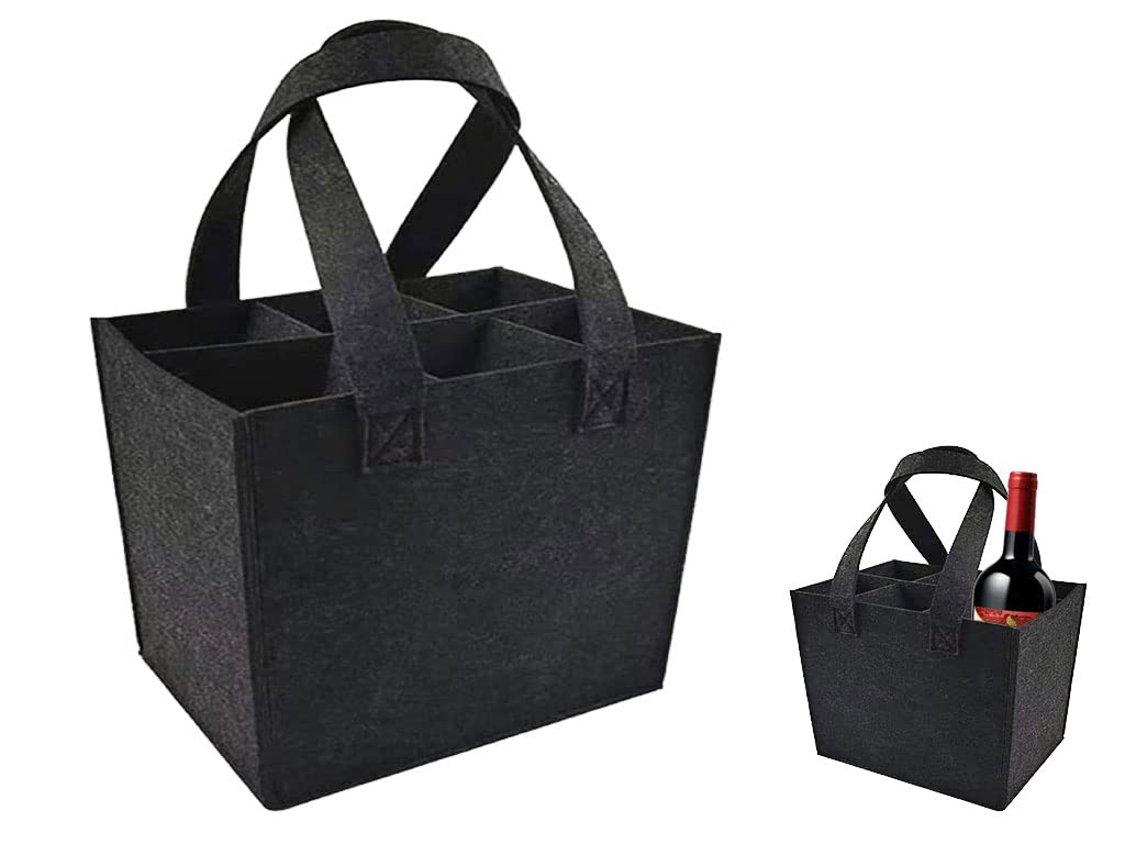 Weinflasche Geschenk Tasche Wein Tasche 6 Flaschen Weinflaschen Geschenktüte Wiederverwendbare Waschbar mit abnehmbaren Teiler Flaschenträger für Reisen Party Strand Urlaub (Schwarz)