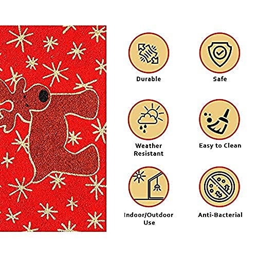 Image of Onlymat Christmas Coir Doormat with Non-Slip PVC Backing for Gateway, Entryway, Outdoor, Indoor, Patio - Durable and Large, Weatherproof Multicolour, Reindeer Printed Rug (60cm x 1.5cm x 40 cm)