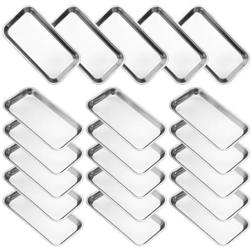Biugaaufai 20 Pack Stainless Steel Surgical Tray, 8.86 x 4.72 Inch Small Surgical Trays, Stainless Steel Medical Tray for Lab Instruments Organizer