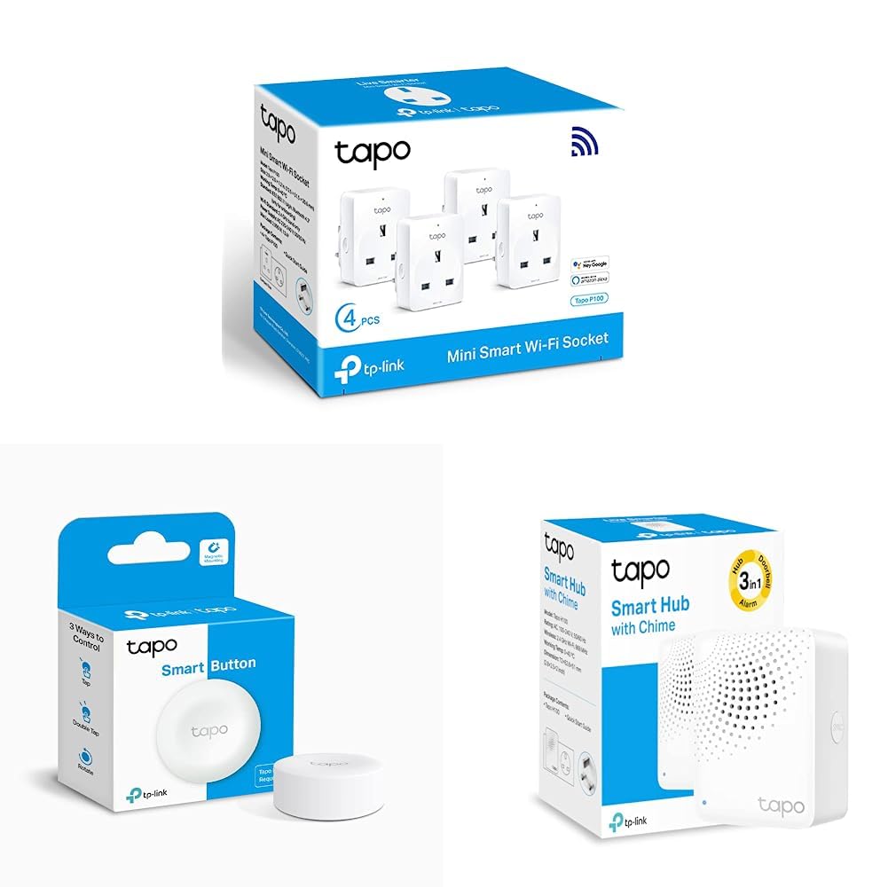 TP-LinkTapo Smart Plug Wi-Fi Outlet, Works with Amazon Alexa & TP-Link Tapo Smart Button, Flexible Sensitivity Control & TP-Link Tapo Smart Iot Hub with Chime, Work with Tapo Smart Switch
