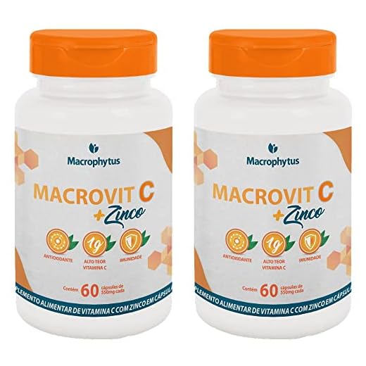 KIT 2X Vitamina C 1000mg + Zinco 14mg 60 Cápsulas - Macrophytus