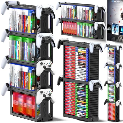 Kytok Spiele Aufbewahrung Game Storage Tower mit Controller Ständer, Spiele Organizer Wandhalterung für Nintendo Switch 2/ PS5/ PS4/ Xbox, Gaming Shelf für 80 Spiel Discs, Gaming Zubehör 4T
