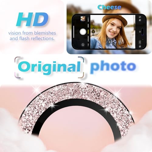 imluckies For iphone 15/15 Plus camera lens protector, Bling Pink, Anti-Scratch HD Tempered Glass with Aluminum Alloy Edge - Image 3