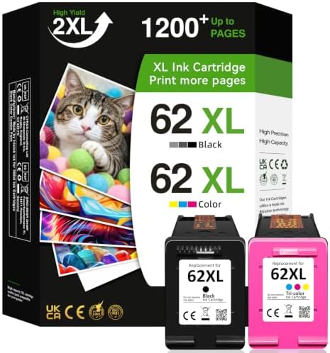 62XL Druckerpatronen Ersatz für HP 62 Druckerpatronen für HP 62 Schwarz und Farbe für OfficeJet 200 250 5742 5740 Envy 7640 5540 5640 5544 5646 5548 5545 (2er-Pack)