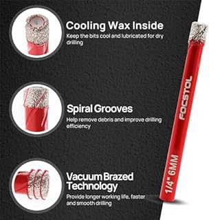 FOCSTOL Set Punte Trapano Diamantate - Sega a Tazza Diamantata+Trapano Carburo con Gambo Rotondo per Porcellanato Ceramica Marmo Granito 10 pezzi (6mm*2+8mm*2+10mm*2+12mm*2+6mm*2)