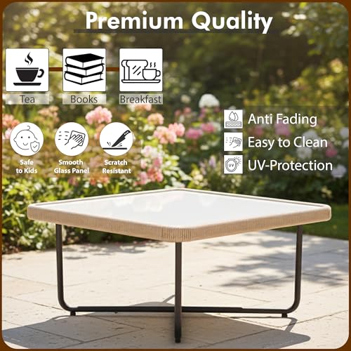 Image of Amazon Brand - Solimo Harbor Outdoor Rope Sofa Set | Balcony Sofa | Patio Conversation Sets | Braided Rope Garden Sofa Set and Table (4 Seater- Beige+Grey)