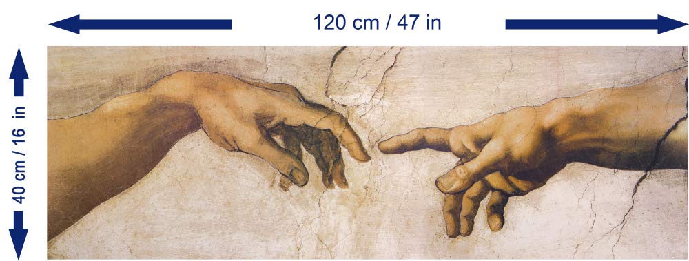 1art1 Michelangelo Buonarroti Póster Impresión En Lienzo The Creation of Adam, Detail, 1508-1512 Cuadro En Bastidor De Camilla De Madera | Mural XXL | Imagen 120x40 cm