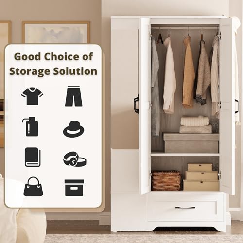 image for LIKIMIO Armoire Wardrobe Closet with Barn Doors and Drawers and Full M