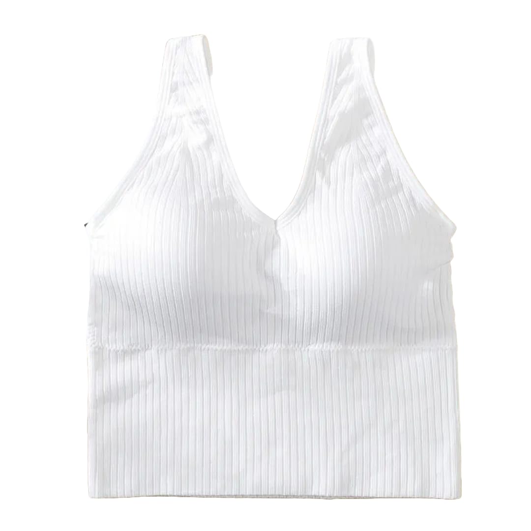 kosweem Women Sexy Knit Crop Top Yoga Braleltte Seamless Sleeveless Longline Padded Sports Bra Workout Tank Top Free Size (White)-picture-15