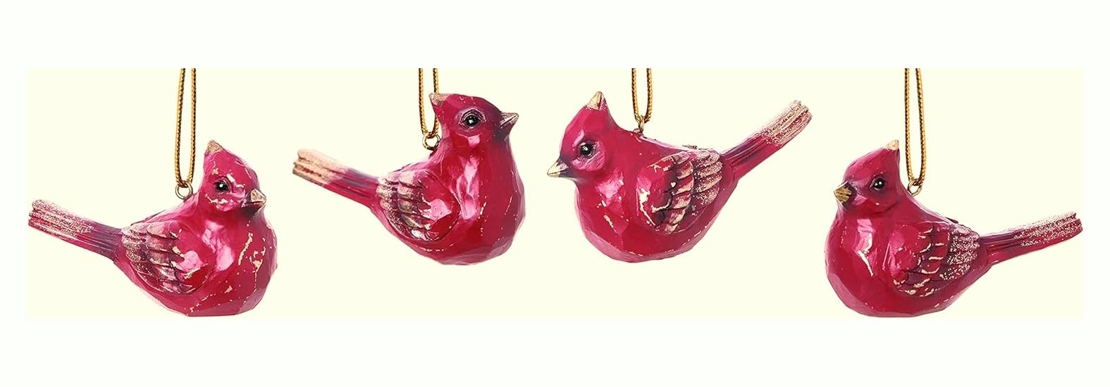 The Bridge CollectionGlittery Cardinal Ornaments - Set of 4 - Resin Carved Cardinal Ornaments for Holiday Decor - Bird Christmas Tree Ornaments