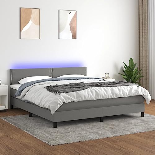 Juroupi Boxspringbett mit Matratze & LED Bett Mit Matratze Boxspringbett Bettgestell Polsterbett Dunkelgrau 180x200 cm Stoff - 3133094