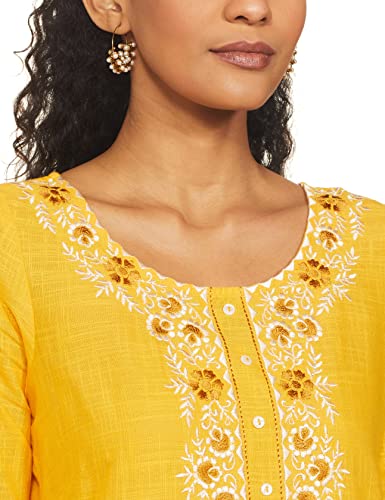 Image of Aurelia Women's Cotton Solid Round Neck Straight Kurta Set