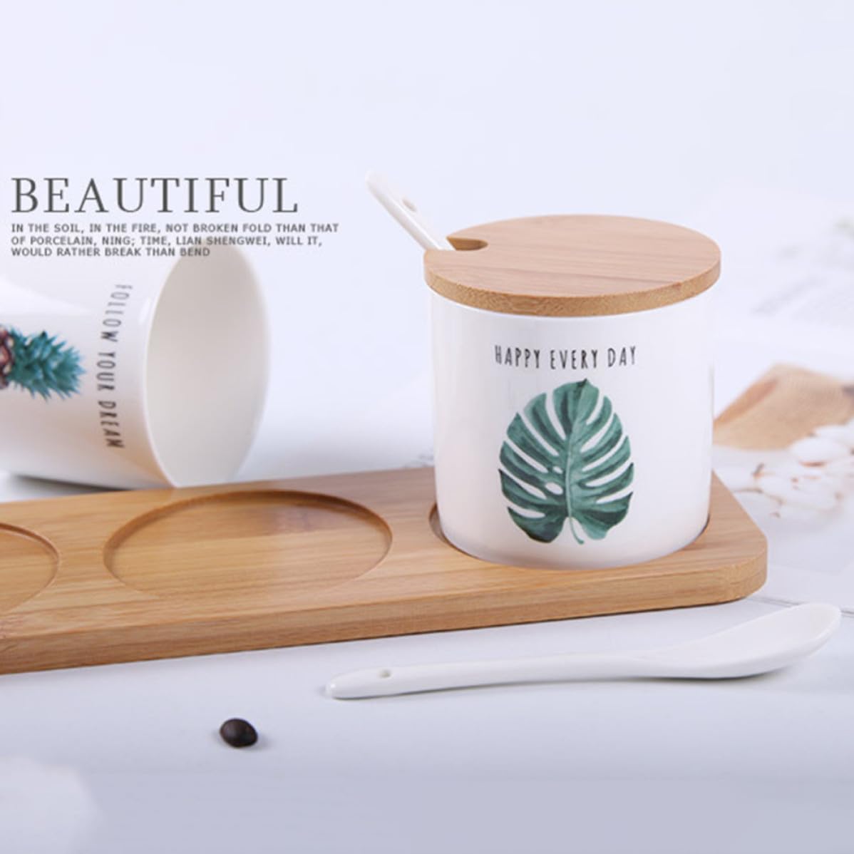 VICASKY Barattolo Ceramica Nordico Verde, Set Tre Pezzi con Coperchio