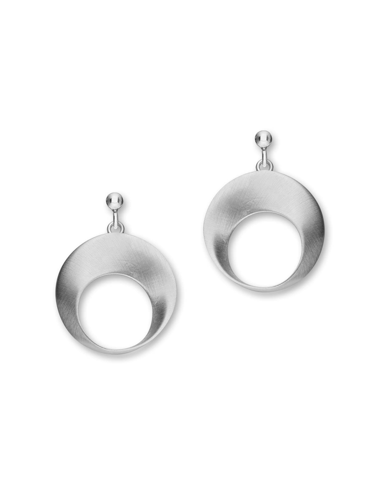 Ortak 925 Sterling Silver Circlet Drop Earrings Designer Designed Brushing Effect Handmade Scottish Fine Jewellery of Scotland for Women