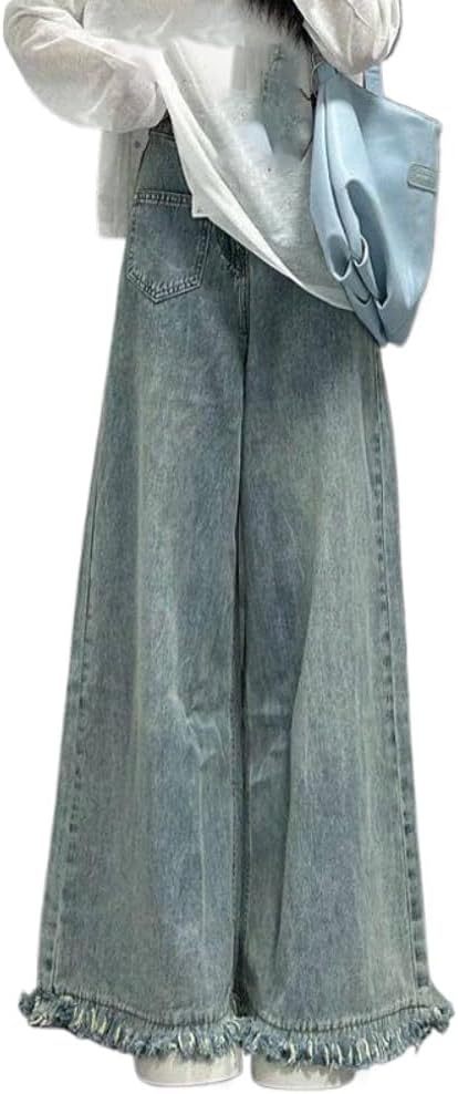 Tassel Retro Jeans for Women in Spring, Waist Loose Slimming Floor Pants