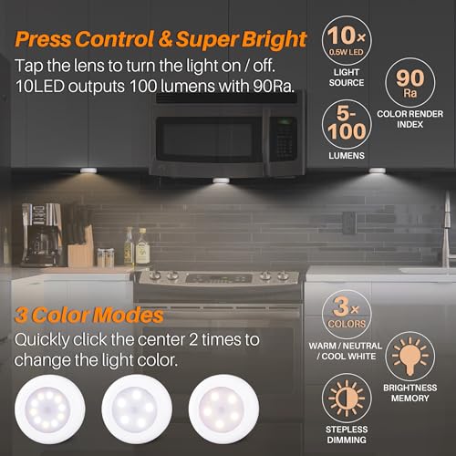 Star-Spangled US-8018-WH4 4 Pack 3.1 Inch Dimmable Push Tap Lights thumb #1