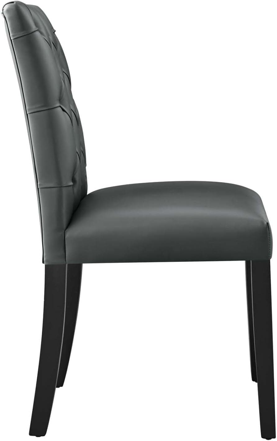 Duchess Button Tufted Vegan Leather Dining Chair in Gray