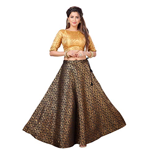 Image of Studio Shringaar Women's Polyester Maxi Benaras Brocade Readymade Long Skirt Lehenga Ghagra