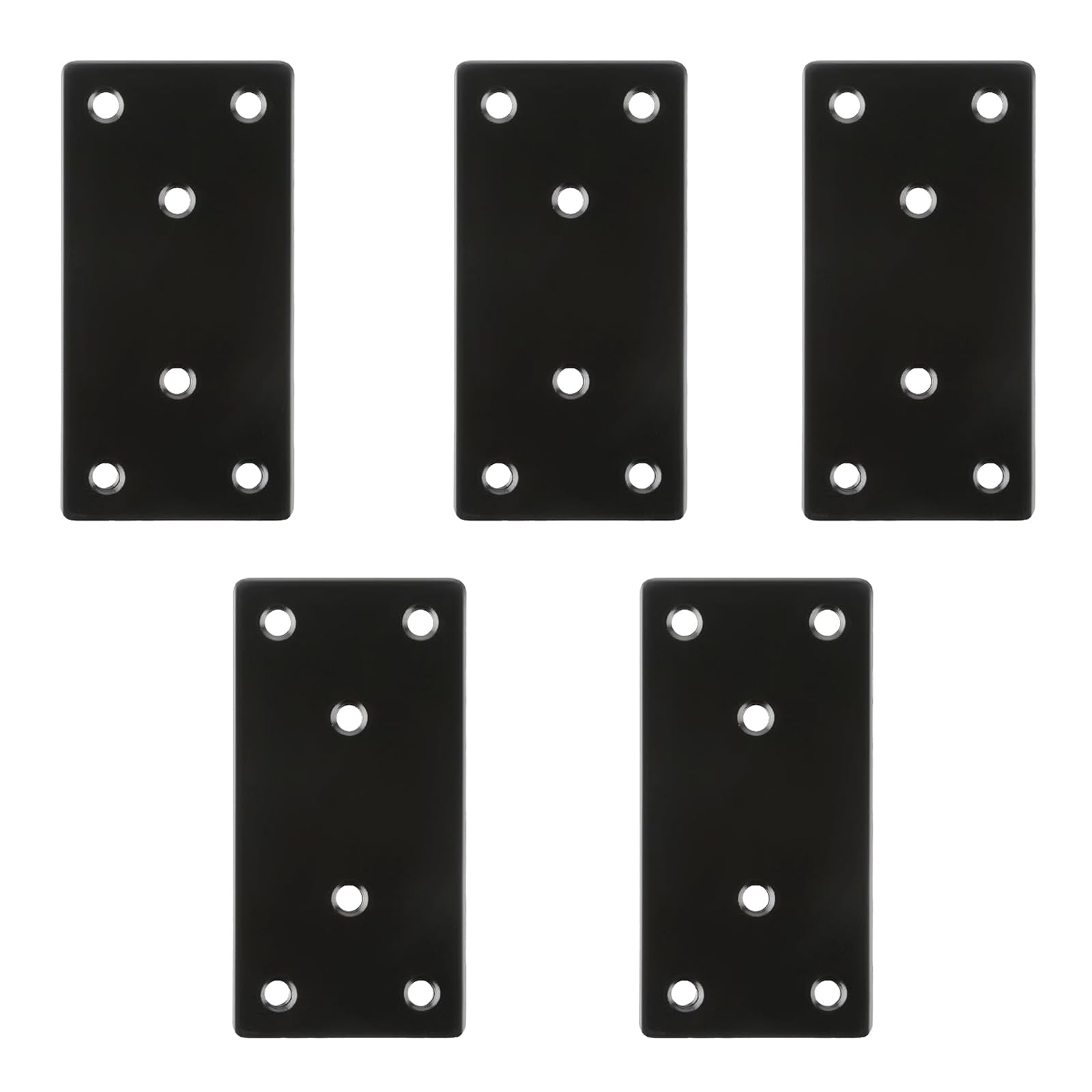 JEKUGOT 5 Pcs Flat Straight Brace Brackets Stainless Steel Metal Brace Wood Connector Brackets for Wood Black Flat Mending Metal Brackets for Repair Fixing Mending Joining Furniture Shelves Cupboards