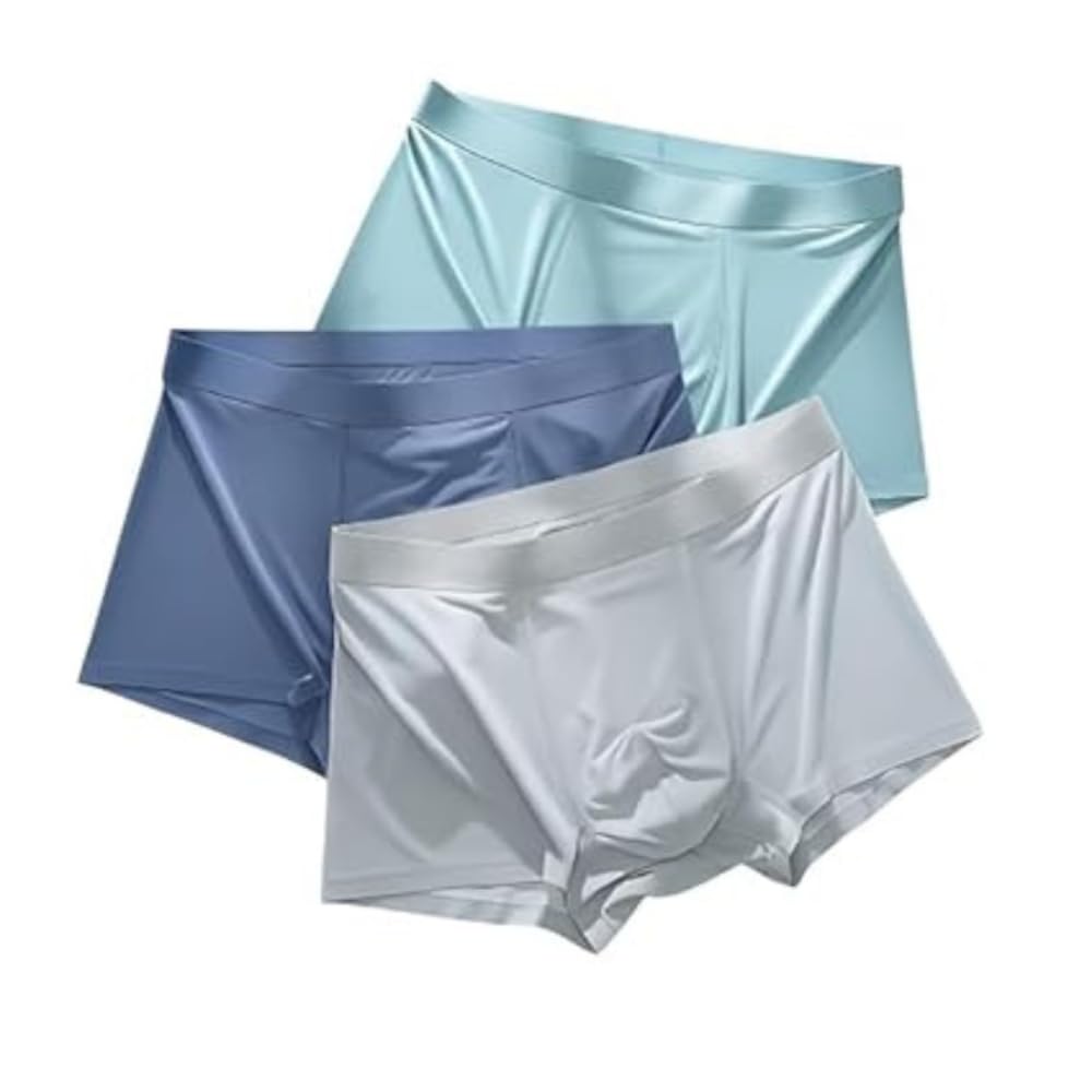 Men's Ice Silk Trunks Soft Stretch Breathable Underwear (Pack of 3)-image-7