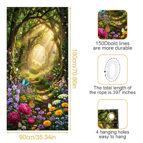 Image of Enchanted Forest Door Cover Butterfly Floral Front Door Banner