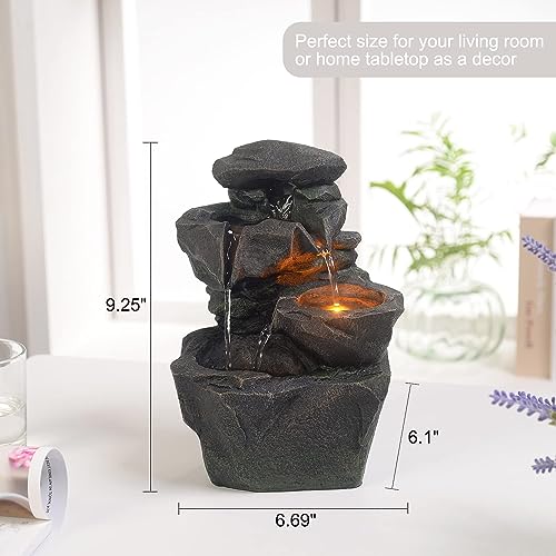 Kalona Home Décor Relaxation Water Fountain Exquisite Rockery Fountains Unique Waterfall Fountains Zen/Meditation Soothing Sound Tabletop Fountains Home/Office Decor with Led Light(19081)