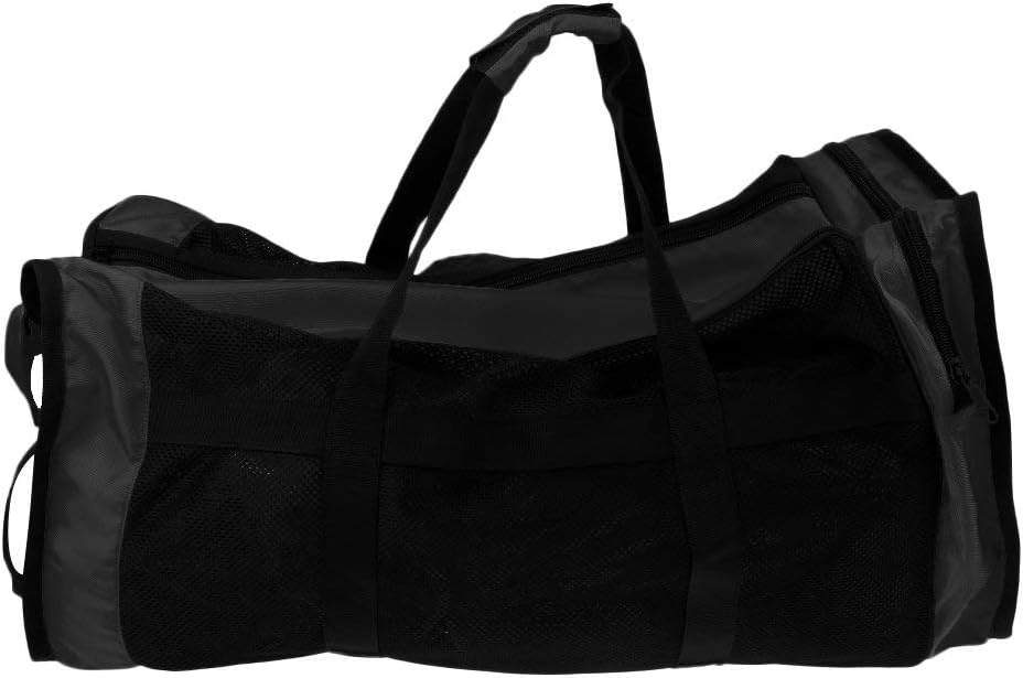 Heavy Duty Foldable Mesh Dive Bag Duffel Bag Storage Pouch for Diving Scuba Snorkeling Gear Black