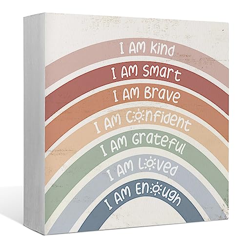 Positive Self Affirmations Boho Rainbow Wood Box Sign