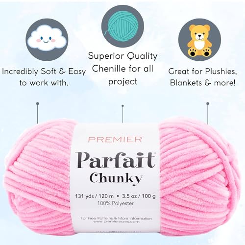 Hilo de tejer Premier Yarns Parfait Chunky rosa Bubblegum con 6 madejas 3