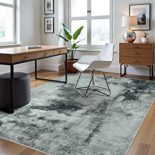 6x9 Area Rugs for Living Room Rug Washable: Abstract Rug for Dining Room Bedroom Carpet Non Slip 6 by 9 Indoor Modern Nursery Home Office Black White