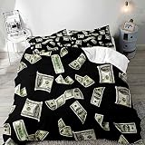 LUVIVIHOME 3PCS Luxury Money Duvet Cover Queen, Black Bedding, One Hundred Dollar Bill Cash 100 Dollar Bill Comforter Bedspread Quilt Cover, Funny Apartment Dorm Bedroom Decor for Men, 2 Pillow Shams