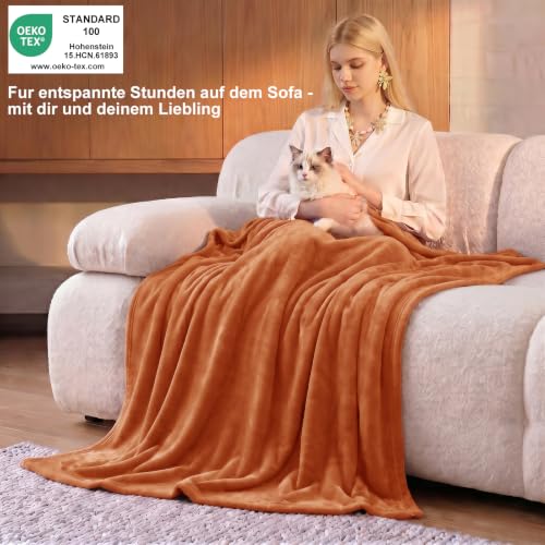 WAVVE Kuscheldecke Flauschig Decke Tagesdecke 150x200 - Sofadecke Orange – Ansicht 2