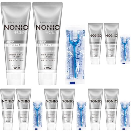 【Amazon.co.jp限定】NONIO(ノニオ) プラス ホワイトニング [医薬部外品] ハミガキ 130g×2個+フロス付き 歯磨き粉 高濃度フッ素 (1450ppm配合) 口臭 (× 5)の商品画像（Amazon）