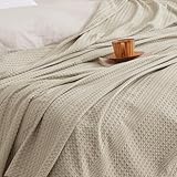 David's Home Cozy Waffle Weave Throw Blanket, Ultra Soft Breathable Lightweight Skin-Friendly Throw for Summer, Elegant Room Decor for Couch Bed Sofa Car Travel, Natural