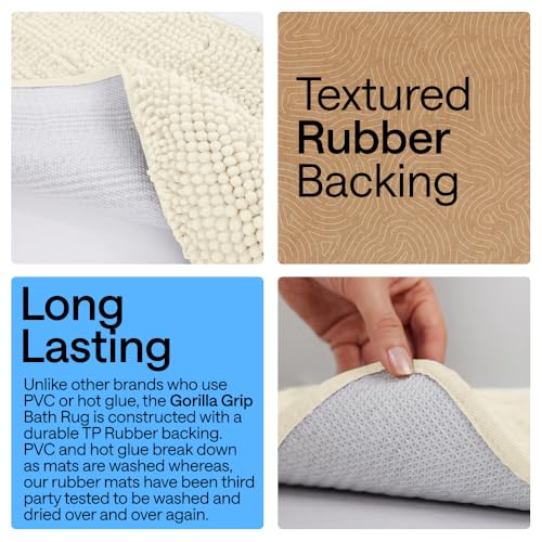 Image of Gorilla Grip Shaggy Chenille Oval U-Shape Contoured Mat for Base of Toilet, 22.5x19.5 Size, Machine Wash and Dry, Soft Plush Absorbent Contour Carpet Mats for Bathroom Toilets, Ivory Cream