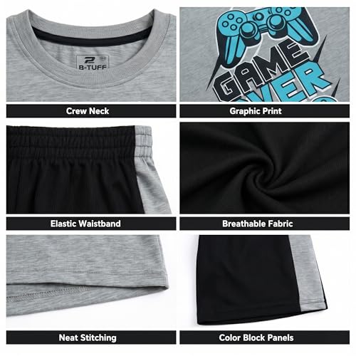 Image of Pro Athlete Active Boys Short Sets - 2 Piece Performance Crewneck Short Sleeve T-Shirt and Shorts Boys Athletic Sets (8-16)