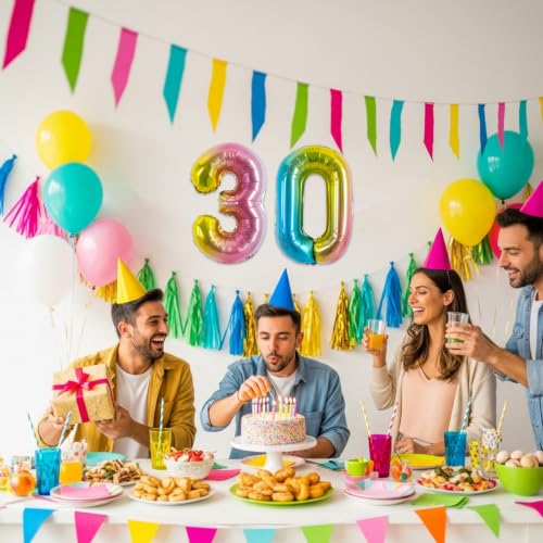 Image of TONIFUL 2 Set Colorful Gradient Number Balloons 16 Inch 0-9 Mylar Foil Balloons 20 Pcs Rainbow Small Custom Digital Ballons for Birthday Baby Shower Graduation Anniversary Party Decorations