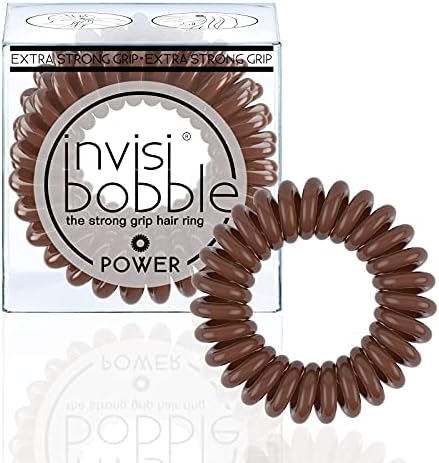 invisibobblePower Traceless Spiral Hair Ties - 3 Pack - Pretzel Brown - Strong Elastic Grip Coil Hair Accessories for Active Women - No Kink, Non Soaking - Gentle for Girls Teens and Thick Hair
