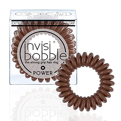 invisibobble Power Traceless Spiral Hair Ties - 3 Pack - Pretzel Brown - Strong Elastic Grip Coil Hair Accessories for Active Women - No Kink, Non Soaking - Gentle for Girls Teens and Thick Hair