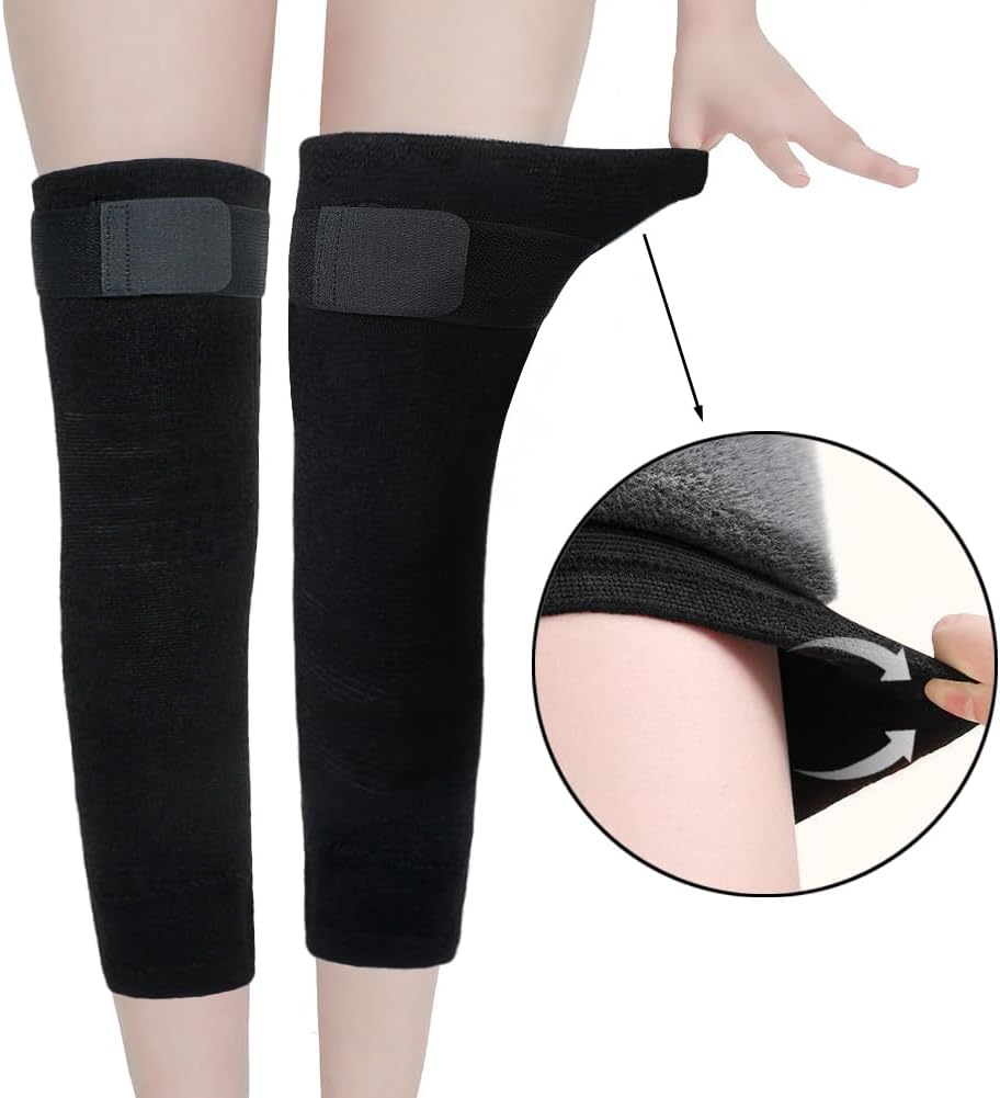 SIQITECHNO Men Women Thicken Leg Warmers Adjustable Long Faux Fur Paded Knee Braces Fleece Lined Knee Pads for Ski Cycling - Image 3