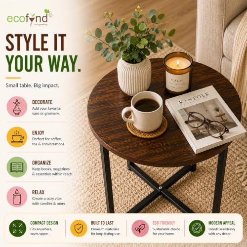 Image of ecofynd Multipurpose Side Table, Wooden Top with Strong Metal Frame, Sofa Side Corner Table, End Table, Plant Stand, Stool for Living Room, Hall, Bedroom, Home & Office Small Spaces (CT105-BLK)