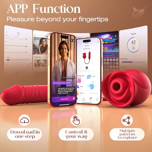 Image of MOOLIGIRL Rose Toy Thrusting Dildo Vibrator, App Control Sucking Adult Sex Toys for Women & Couples, 10 Suction & 10 Thrusting Vibration Modes, Waterproof Sex Toy for Clitoral G-Spot S&M Whips